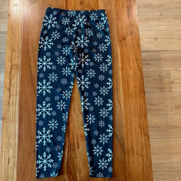 Women's Black and White Snowflake Leggings Size L - Picture 2 of 3